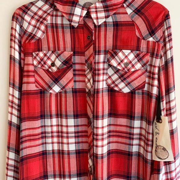 Ash & Ember Avalon Houston Fitted Plaid Flannel Shirt Red Size Small - Picture 8 of 15